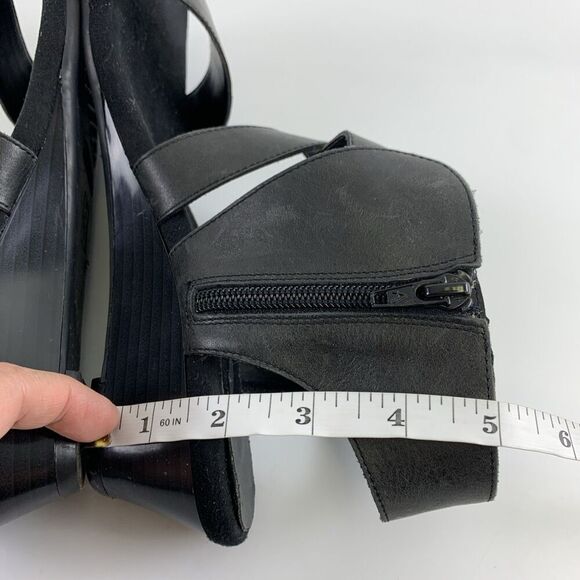 Aerosoles Propryetor Heel Rest Wedge Sandals Black Leather Buckle Zip Womens 9 - Picture 9 of 14